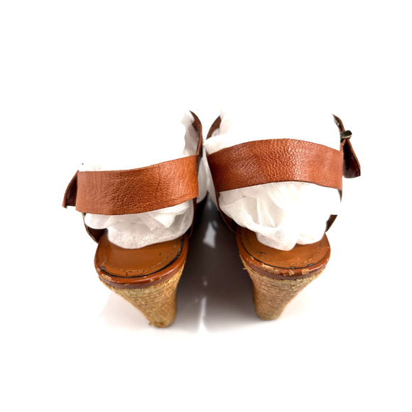 Jessica Simpson Heels Brown Leather Woven Wedge Sandals Size 8 - Picture 6 of 13